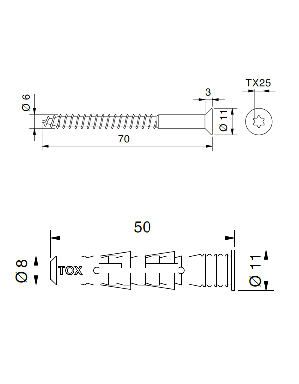 Hmoždinka a šroub 8x50 mm