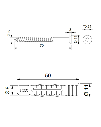 Hmoždinka a šroub 8x50 mm
