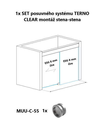 SET posuvných dveří s fixním dílem TERNO CLEAR stěna-tena