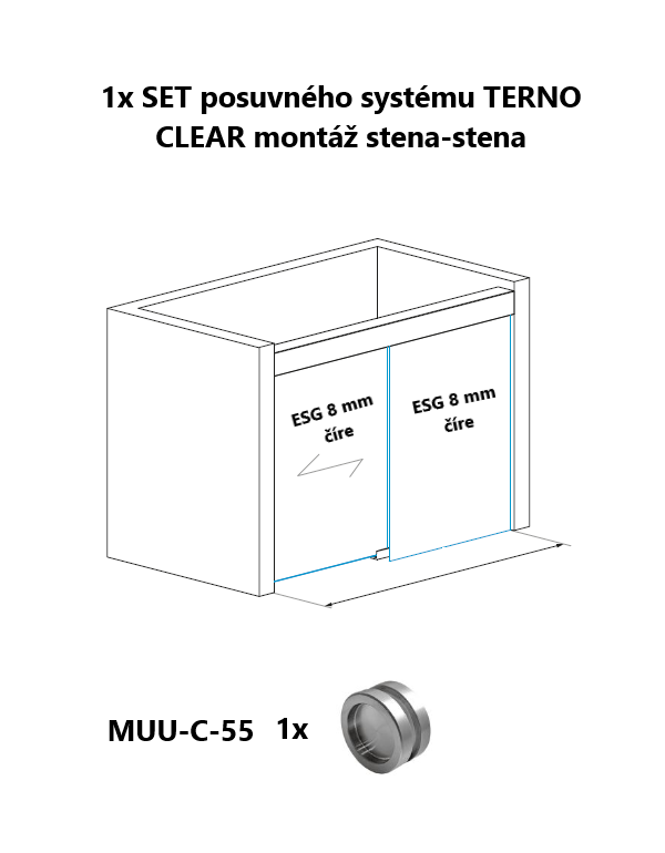 SET posuvných dveří s fixním dílem TERNO CLEAR stěna-tena
