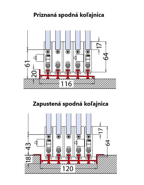Skládací stěna pro 5 posuvných křídel